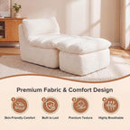 Boneless Chaise Lounge Chair, Faux Fur Ergonomic Chair with Ottoman, High Density Memory Foam No Assembly Lazy Sofa, Indoor Leisure Couch for Living Room Bedroom Office Apartment