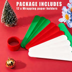 12 Pieces Wrapping Paper Roll Holder Holiday Flip Wrap Silicone Covered Metal Strips 1'' X 9'' Wrapping Paper Clamps Used for The Vinyl Storage Organization of Sea Newspapers（White Red Green）