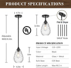 Glass Pendant Lights Kitchen Island, 1-Light Modern Black Pendant Light Fixtures with Hammered Glass and Rods, Small Hanging Light for Kitchen Sink Dining Room Bathroom