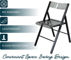 LeisureMod Transparent Acrylic Folding Chair Black Frame, Lightweight Iron Chrome Base, Comfortable Clear Desk Chair, No Assembly Needed (Set of 2) in Solid Black
