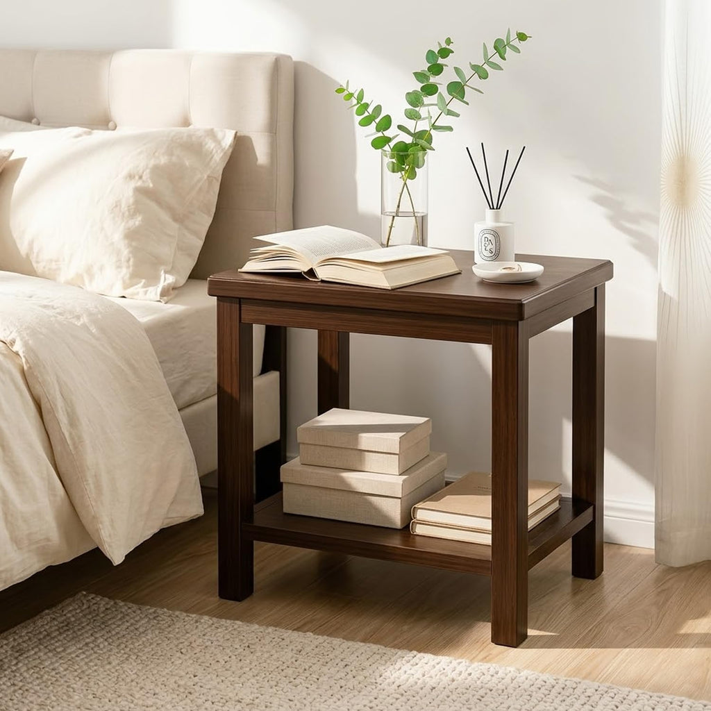 YUNMUARIY-Living Room Side Table,Walnut End Tables,Wood Side Table,Small Square Table for Small Space,13.77 Inches Wide Farmhouse End Tables for Hallway,Bedroom,Corners,Easy Assembly.