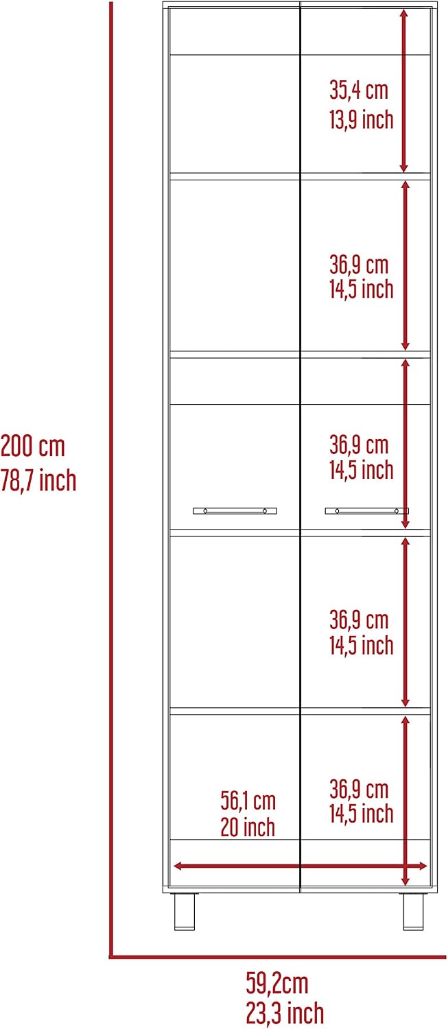 Pensacola Double Door Pantry Cabinet: 78" High Storage with 5 Shelves - White Modern Style Particle Board for Home Organization & Kitchen Storage