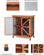 Outdoor Storage Cabinet, 31.5"×17.7"×33.3" in Wood Garden Tool Shed with Rustproof Metal Top, Potting Bench for Patio, Backyard, Pool & Garage, Organizer with Shelves