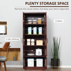 63" 2-Door Kitchen Pantry, Freestanding Storage Cabinet with 5-Tier Shelving and 2 Adjustable Shelves for Dining Room, Cherry Wood Color