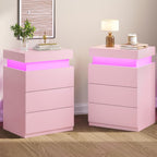 BTHFST LED Pink Nightstands Set of 2 with Charging Station | Nightstand with Sliding Top,Bedside Table with Power Outlets & Drawers,Modern Side Table