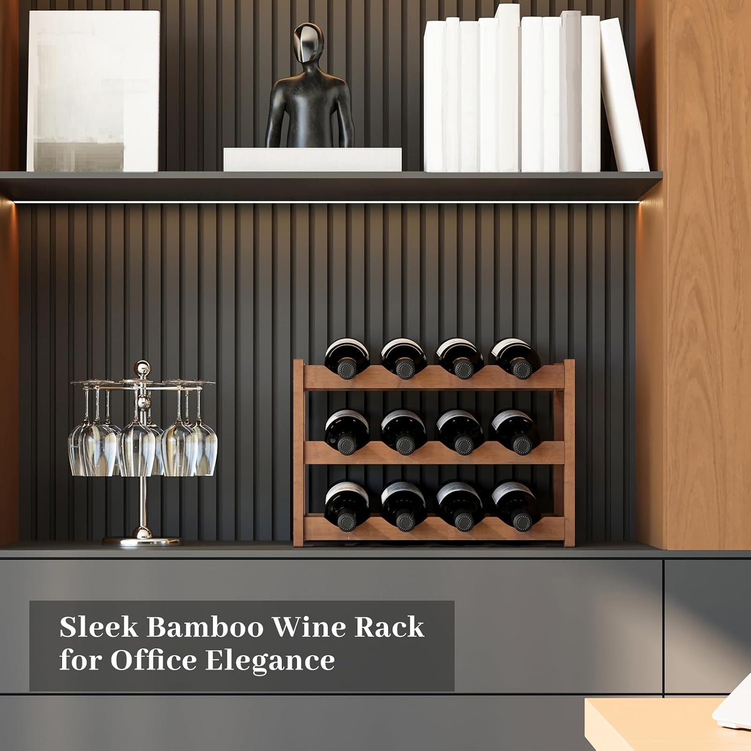 Wine Rack，Bamboo Wine Storage Cabinet Shelf，Countertop Wine Shelf- Freestanding Wine Holder for Kitchen & Pantry (Brown, 3-Tier)