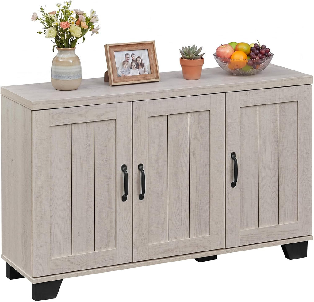 Giantex Sideboard Buffet Cabinet with Storage, 45" Farmhouse Coffee Bar Cabinet with 3 Doors & Adjustable Shelves, Mid Century Modern Sideboard Buffet for Kitchen, Living Room, Entryway (Light Oak)