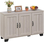 Giantex Sideboard Buffet Cabinet with Storage, 45" Farmhouse Coffee Bar Cabinet with 3 Doors & Adjustable Shelves, Mid Century Modern Sideboard Buffet for Kitchen, Living Room, Entryway (Light Oak)