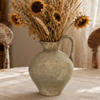 Ceramic Rustic Farmhouse Vase with Handle, 8.8 Inch Beige Vintage Vase, Rustic Ceramic Pottery for Home Decor, Farmhouse Decor Centerpiece for Kitchen, Living Room, Entryway
