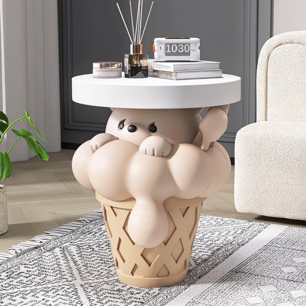 Resin Side Table with Hidden Storage, Creative Bear Accent Tables for Small Spaces, Multifunctional Animal End Table for Living Room, Bedroom and Hotel(Pink)