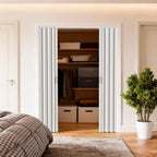 60" x 80" PVC Accordion Door, White Double Layer PVC Folding Interior Door with Sliding Track Kit, Space-Saving Closet Door, No Floor Track, Dual-Sided Handle & Latch, Easy to Install and Clean (B)