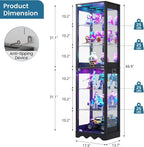 Dystler Display Cabinet with Glass Doors, 6 Tier RGB Lights Curio Cabinet | Adjustable Shelves, Human Sensor Lighting, Modern LED Display Case for Collectibles, Black