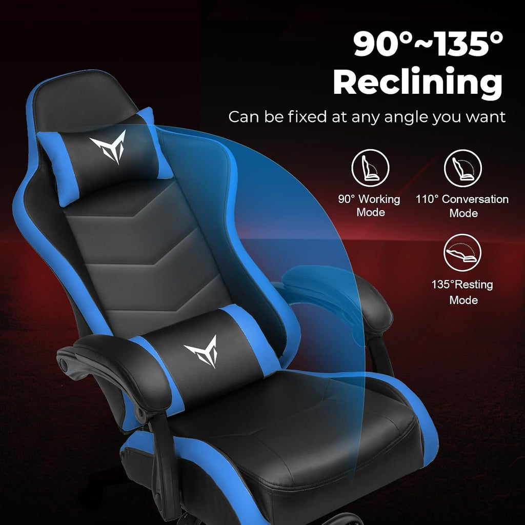 GTPLAYER Gaming Chair, Video Game Chairs Racing Style PC Game Chairs 350lbs for Adults - Padded High Back Ergonomic Reclining Silla Gamer, Linkage Armrest, Blue