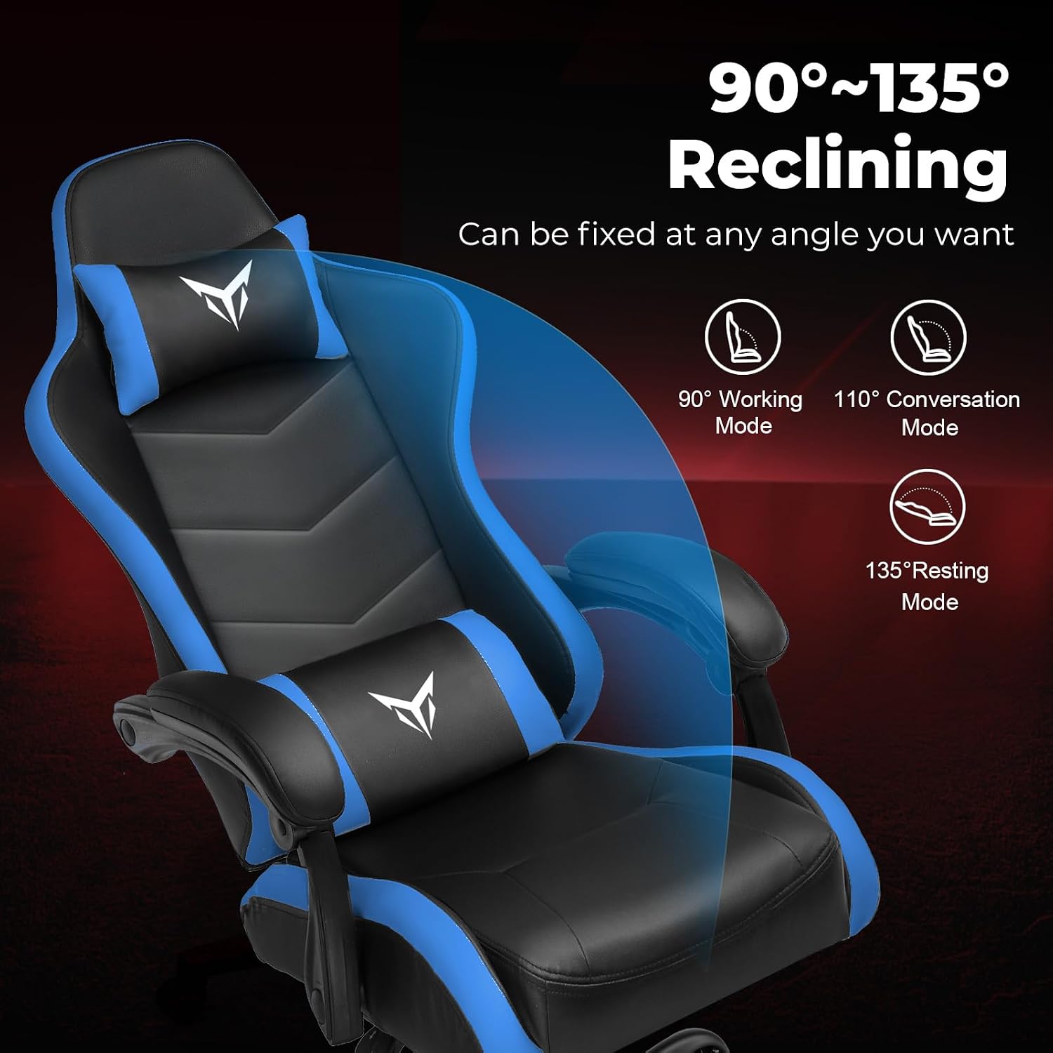 GTPLAYER Gaming Chair, Video Game Chairs Racing Style PC Game Chairs 350lbs for Adults - Padded High Back Ergonomic Reclining Silla Gamer, Linkage Armrest, Blue