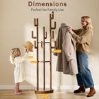 Rotary Coat Rack Freestanding, Solid Wood Coat Tree with 9 Hooks & 3 Storage Shelves for Purse Bag Hat Jacket, Corner Hanger Stand for Entryway Hallway Office Bedroom