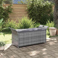 Poly Rattan Patio Storage Bench with Cushion Gray, 54.3 Inch Waterproof PE Storage Bench for Outdoor Use, Large Space with Removable Polyester Cover
