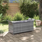Poly Rattan Patio Storage Bench with Cushion Gray, 54.3 Inch Waterproof PE Storage Bench for Outdoor Use, Large Space with Removable Polyester Cover