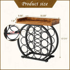 X-cosrack 14-Bottle Countertop Wine Rack with Wooden Tabletop, Freestanding Round Metal Wine Bottle Organizer and Display Stand for Kitchen, Pantry, Home Bar and Cabinet