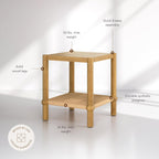 Nathan James River Modern Coastal Side Table with Solid Wood Legs and Seagrass Storage Shelf, Light Brown Set of 2