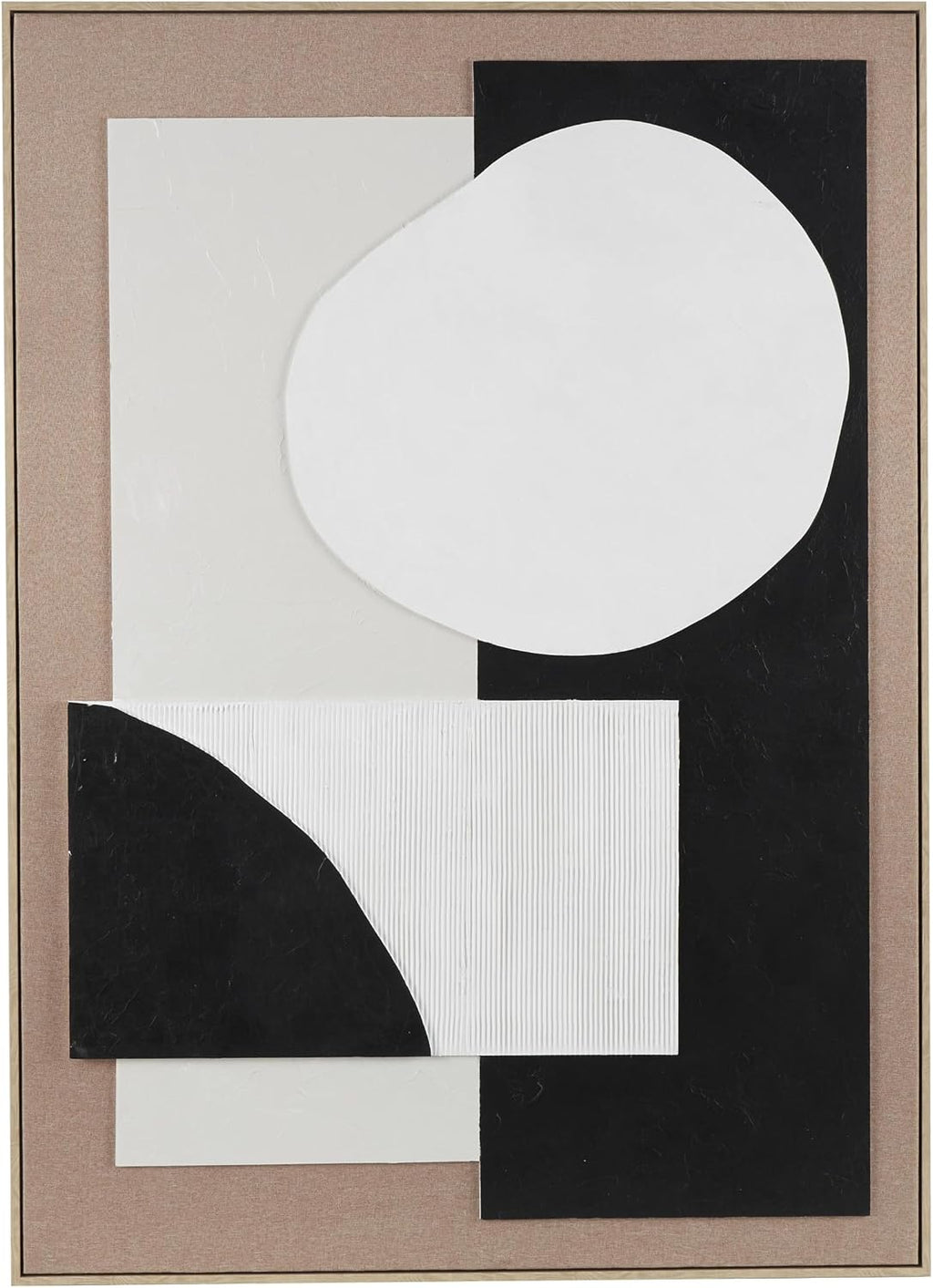 Deco 79 Wood Geometric Textured Wall Decor with Abstract Black and White Shapes and Fabric Backing, 41" x 2" x 57", Brown