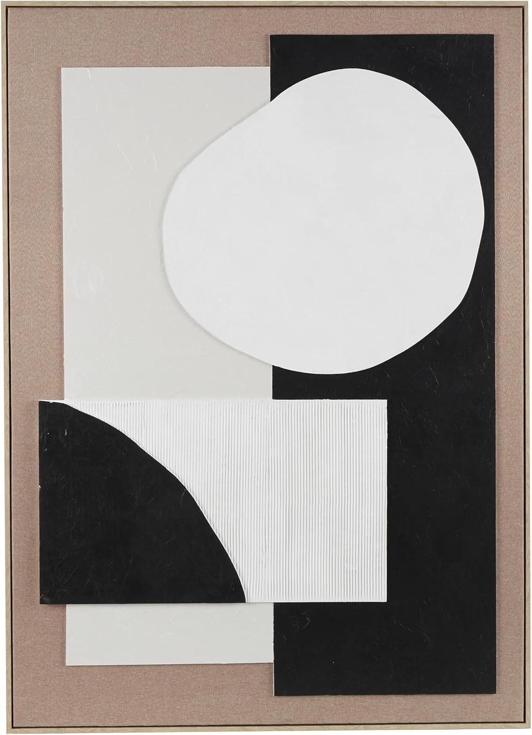 Deco 79 Wood Geometric Textured Wall Decor with Abstract Black and White Shapes and Fabric Backing, 41" x 2" x 57", Brown
