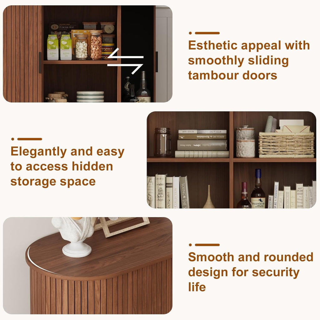 47" Buffet Cabinet,Sideboard Buffet Cabinet with Storage,Sideboard Console Table with Sliding Door & Adjustable Shelf,Curved Edge Sideboard Cabinet for Living Room, Kitchen(Walnut)