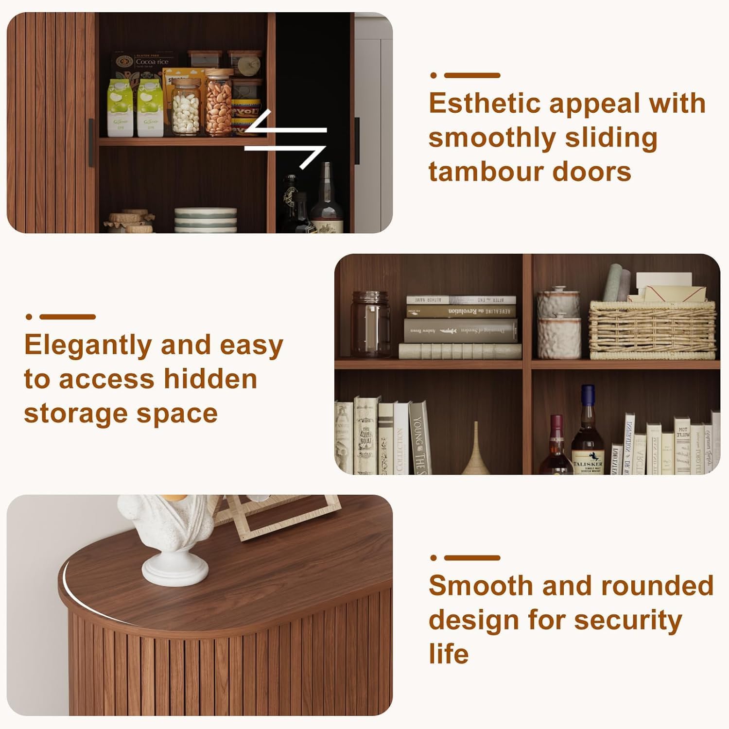 47" Buffet Cabinet,Sideboard Buffet Cabinet with Storage,Sideboard Console Table with Sliding Door & Adjustable Shelf,Curved Edge Sideboard Cabinet for Living Room, Kitchen(Walnut)