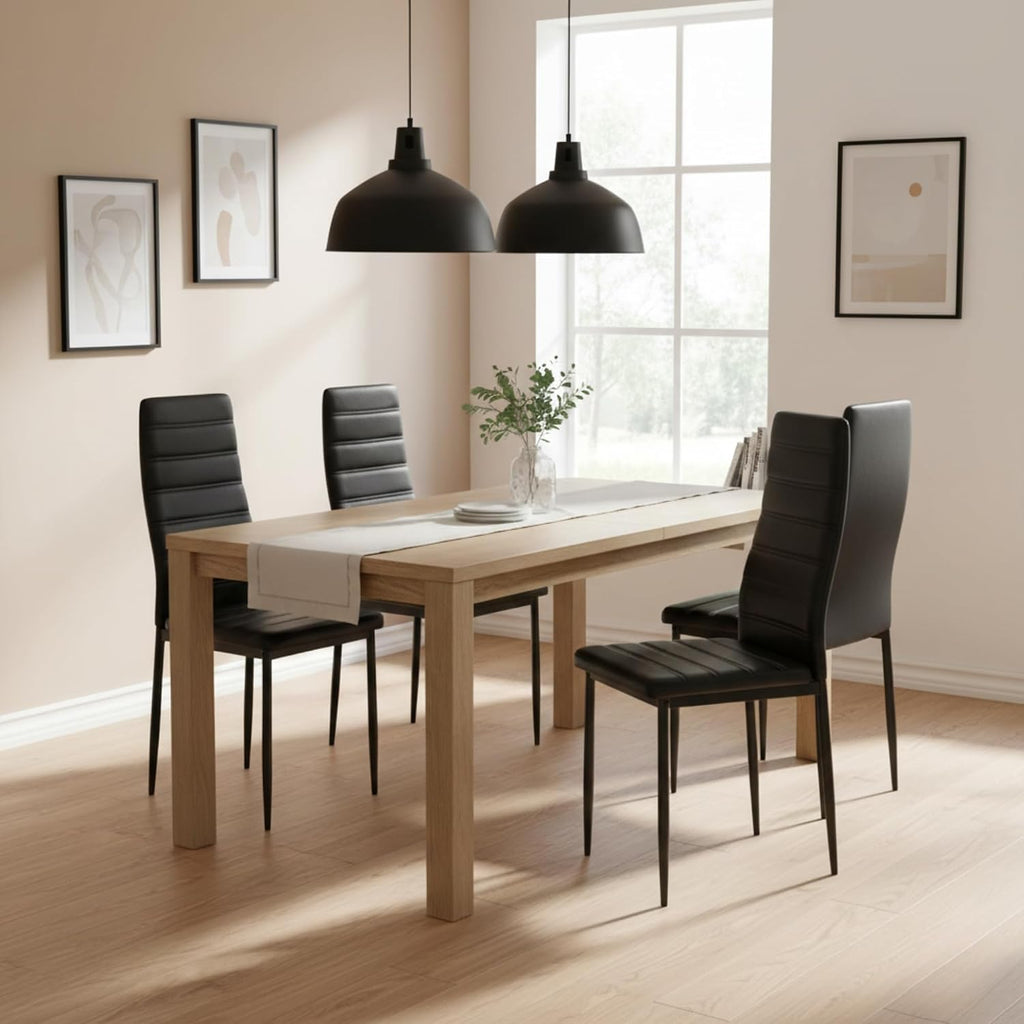 Dining Chairs PU Leather Set of 4, Armless High Back Upholstered Chairs with Metal Frame, Ergonomic Padded Seat for Kitchen, Dining Room, Space-Saving, Black