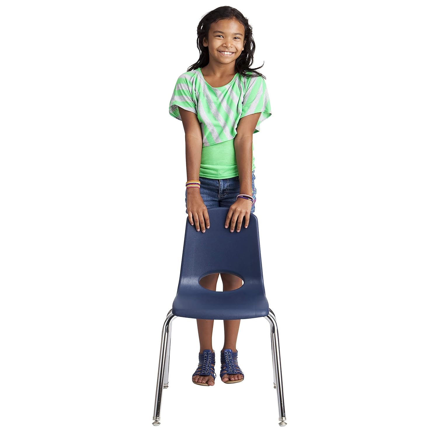 Factory Direct Partners 10384-NV 18"" School Stack Chair, Stacking Student Seat & 10368-NV 16"" School Stack Chair, Stacking Student Seat, Navy