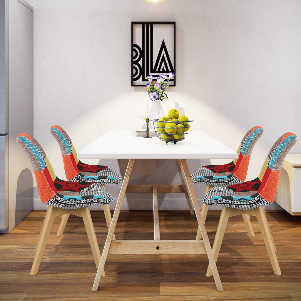 WOLTU BH29mf-4 Set of 4 Multi-Coloured Linen and Wood Dining Chairs Kitchen Chairs