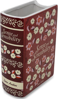 Steel Mill & Co Original Jane Austen Book-Shaped Decorative Vase, Ceramic Vases for Home Decor, Cute Bookshelf Decor, Unique Vase for Book Lovers (Sense and Sensibility)