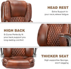 Brown Leather Office Chair with Flip up Arms, High Back Ergonomic Executive Office Chairs with Wheels, 90-120° Rocking Office Desk Chair with Lumbar Support, Swivel Task Chairs
