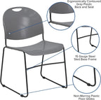 Flash Furniture 5 Pack HERCULES Series 880 lb. Capacity Gray Ultra-Compact Stack Chair with Black Powder Coated Frame