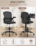 Drafting Chair with Tall Office Chair for Standing Desk | Flip-up Armrests, Adjustable Lumbar Support, Height‑Adjustable Footrest Ring & Seat, Ergonomic Tall Desk Chair