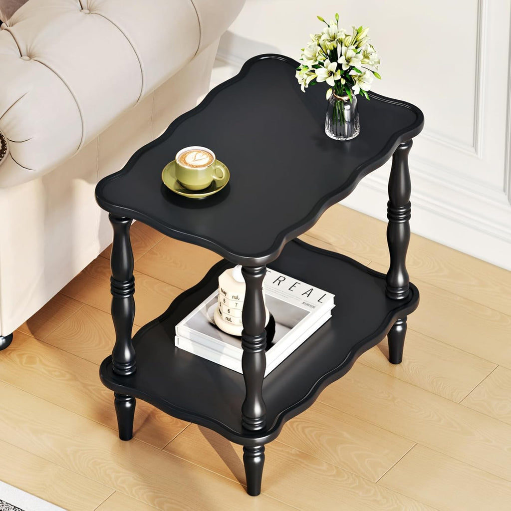 CozyDH Solid Wood End Side Table for Living Room - Small Wooden Nightstand for Bedroom, Black