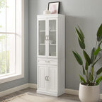 Maykoosh Glass Door Pantry Cabinet - White Kitchen Storage - Adjustable Shelves - Modular Design
