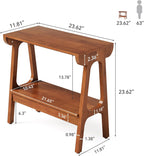 LITTLE TREE Solid Wood End Table, Small Wooden Side Table with Narrow 2-Tier Shelves, Slim End Tables for Small Spaces, Bedside Table for Bedroom,Living Room,Bathroom, Entryways (23.6" W x 11.8" D)