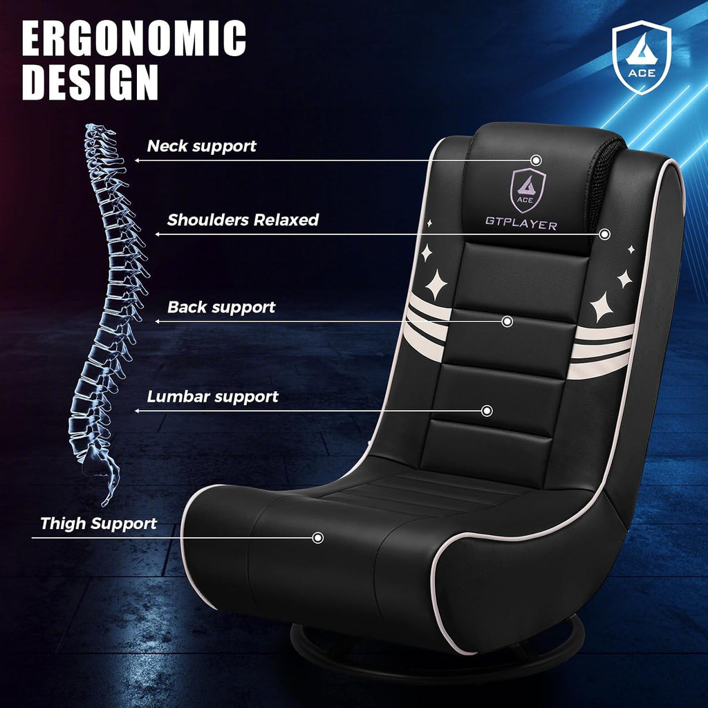 GTPLAYER Floor Gaming Chair Foldable Swivel Floor Chairs for Kids Boys Comfy Video Game Seat with 360° Multipurpose for Gamers, Bedroom or Game Room (Gold Stripes)