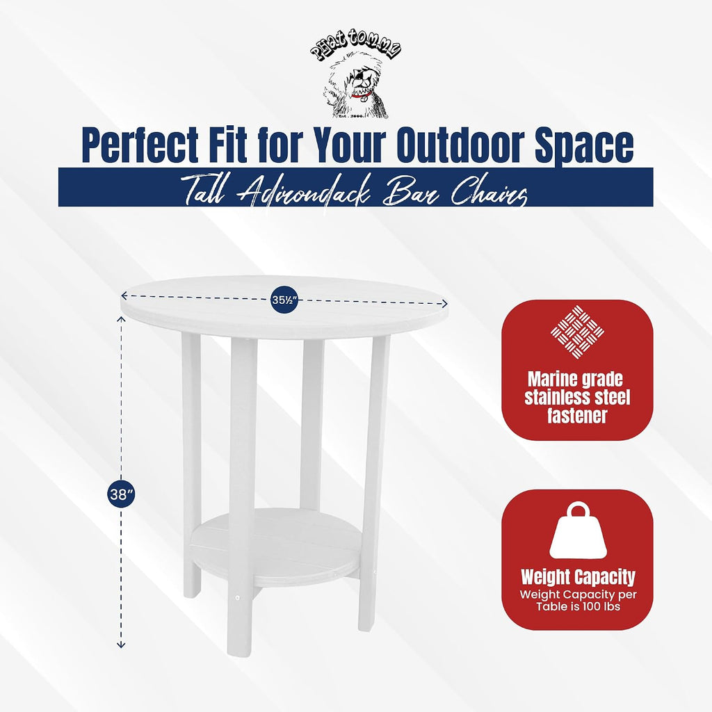 Phat Tommy Round Bar Height Patio Table - Outdoor Bar Table - Balcony Height Patio Furniture for Your Deck - Poly Outdoor Furniture, White