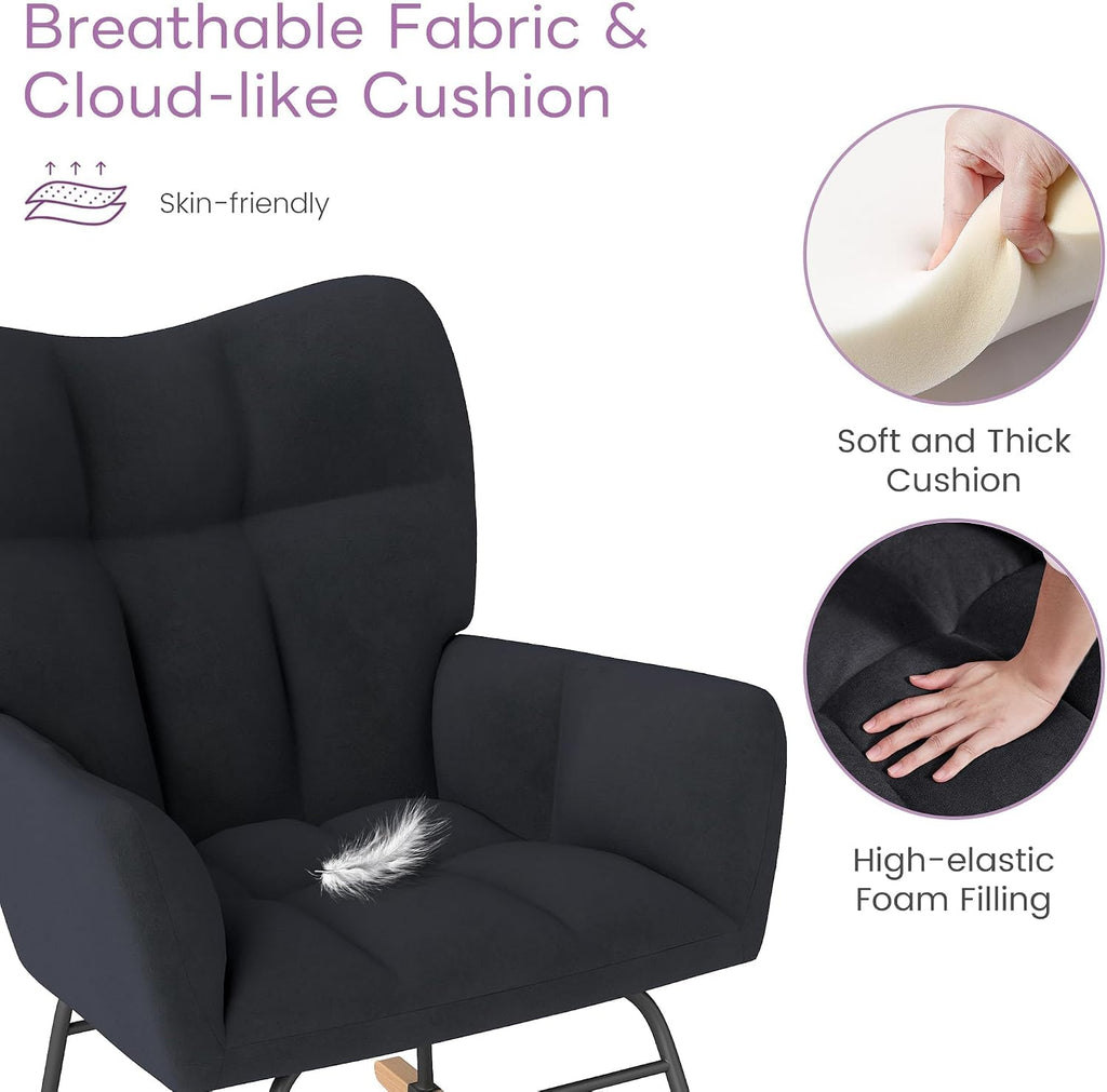 KROFEM Comfort Rocking Chair for Nursery,Anti-Tip Glider with 440 Lb Limit and Breathable Cotton Cover,Grey