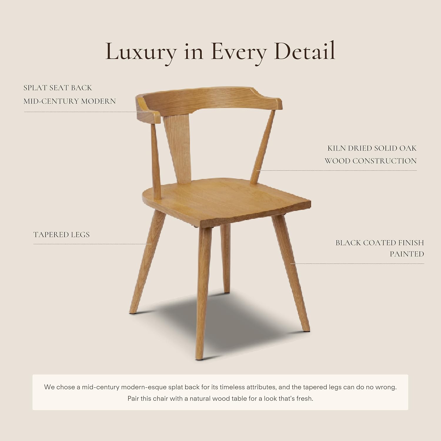 Poly & BARK Mid Century Modern Enzo Dining Chair Solid Oak Wood Set of 2