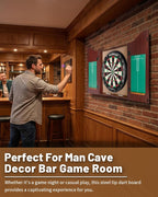 Dartboard Cabinet Set, Dart Boards for Adults with 6 Darts, Regulation Size | Self‑Healing Fibers, Rotating Number Ring, Chalkboard Scoring for Game Room Man Cave and Home Bar, Brown