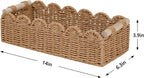 CubesLand Paper Rope Scalloped Edge Toilet Paper Storage Basket, Small Living Room, Bedroom Decor Baskets for Over Toilet Storage Shelf, End Table, Shelves and More, with 2 Wooden Handle, Neutral