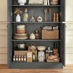 Vyre 71" Tall Farmhouse Kitchen Pantry, Large Storage Cabinets with Glass Doors, Hutch Cabinet with 3 Drawers, Adjustable Shelves for Living Room, Dining Room, Black
