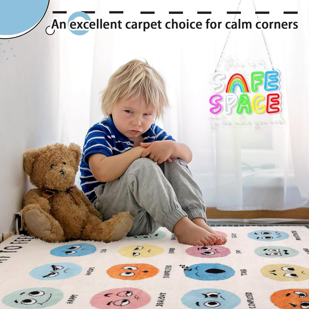 3.3 x 4 ft Calming Corner Classroom Rug Feeling Emotion Sensory Reading Corner Items Rug Educational Soft Fluffy Washable Non Slip Carpet Floor Mat for Nursery Homeschool Playroom Elementary