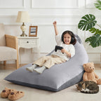 400L Stuffed Animal Storage Bean Bag Chair Cover, Grey | Extra Large Triangular, Ultra Soft Premium Velvet, Washable Lazy Sofa Cover, No Filler, Storage for Kids Stuffed Toys