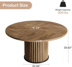 Tribesigns 47.24-Inch Brown Round Dining Table for 4-6 People, Modern Fluted MDF + Metal Base Kitchen Table, Sturdy Circle Dining Room Furniture, Brown