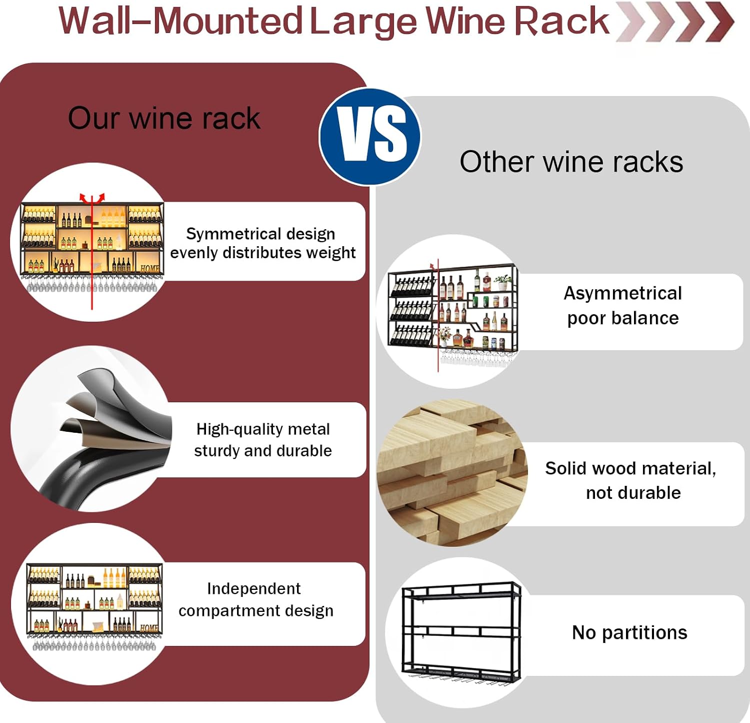 3 Tiers Large Wall Mounted Wine Rack with Glass Holder, Modern Metal Hanging Liquor Shelves, Holds Bottles at 2 Tilt Angles (45° 90° ) for Bar Home Bar Dining Room Cafe Decorative (Black, 59in/150cm)