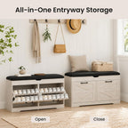 39" Shoe Storage Bench with Padded Seat Cushion & Lift Top Storage Box & 2 Flip Drawers, Small Entryway Shoe Rack Bench with 2 Doors and Adjustable Shelf, Shoes Cabinet for Hallway, Living Room, White