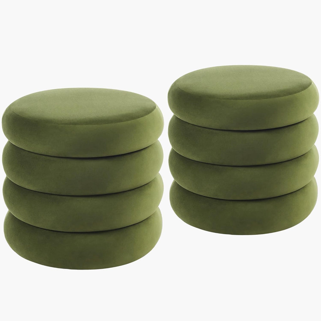 19.5 Inch Round Storage Ottoman, Modern Velvet Ottoman Coffee Table with Removable Top, Green Vanity Stool with Storage for Bedroom, Living Room, Dorm, Set of 2
